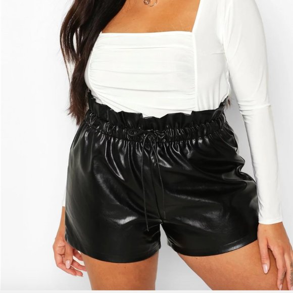 Boohoo Pants - Faux Leather Drawstring Short